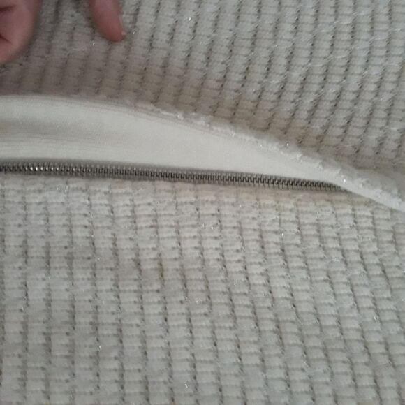 Anne Klein Sweater Blazer Women Small Off White Silver Metallic Zip - Picture 6 of 11